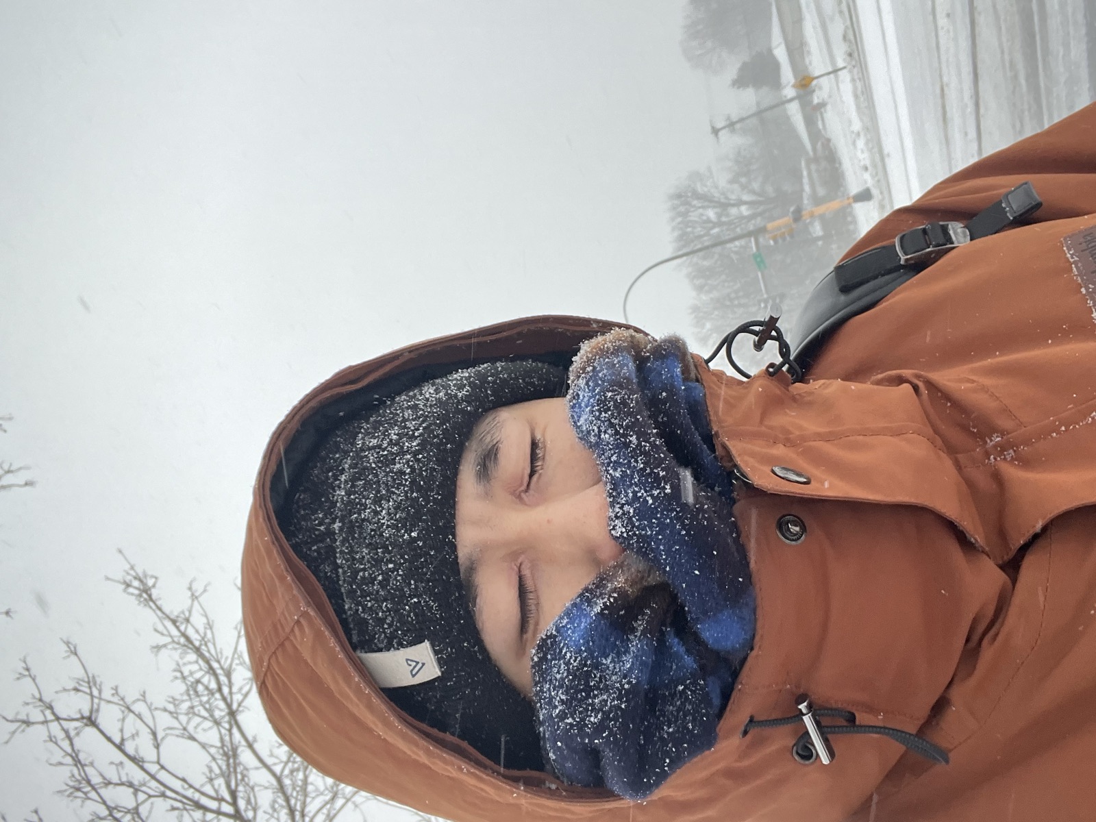 Linkai Li outside during a Minnesota blizzard