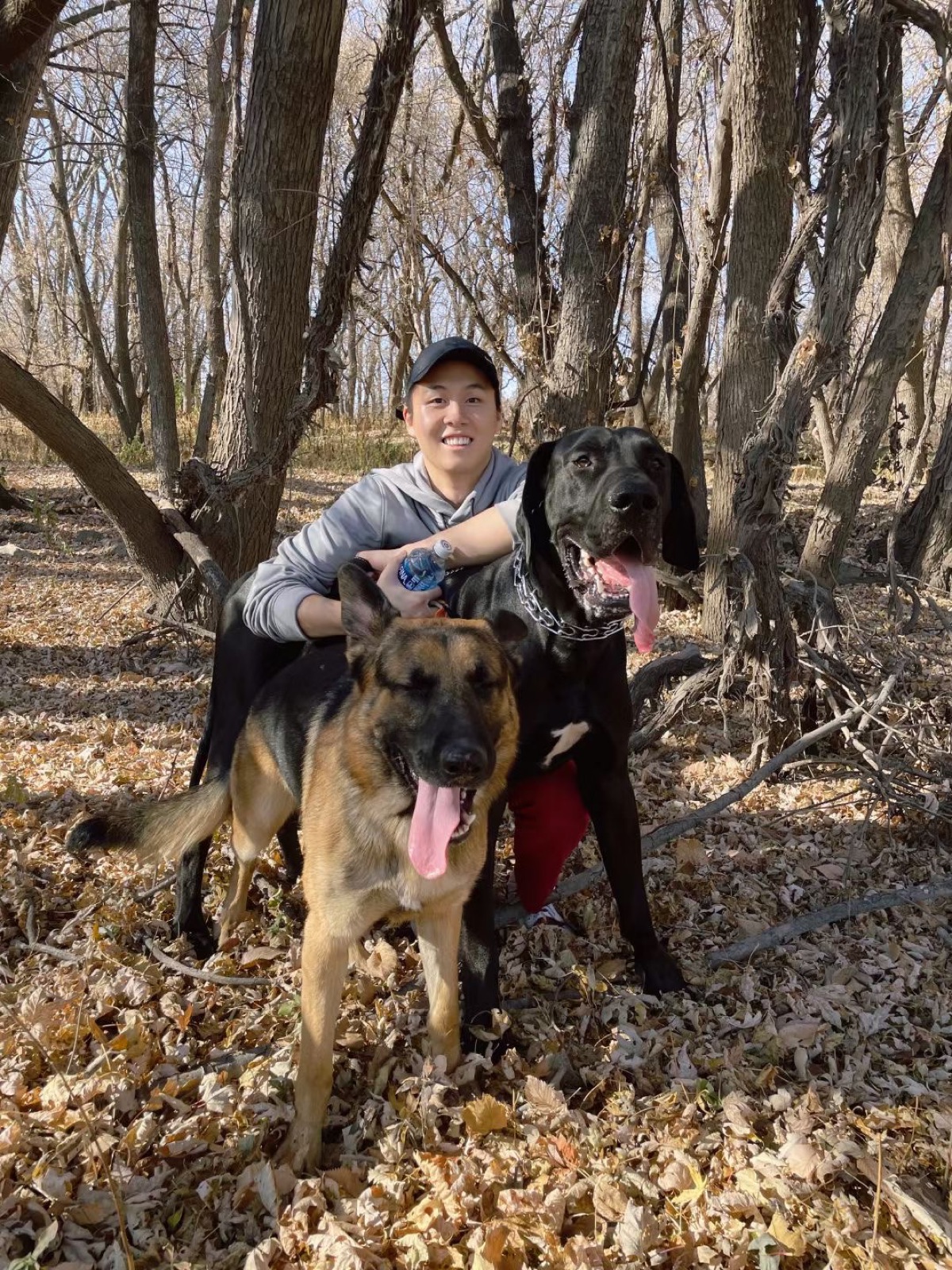 Linkai Li outdoors with Sky and Clifford